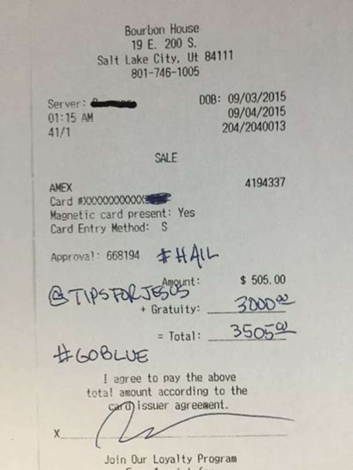 Some Wealthy Michigan Fans Left a 3000Tip in a Salt Lake City