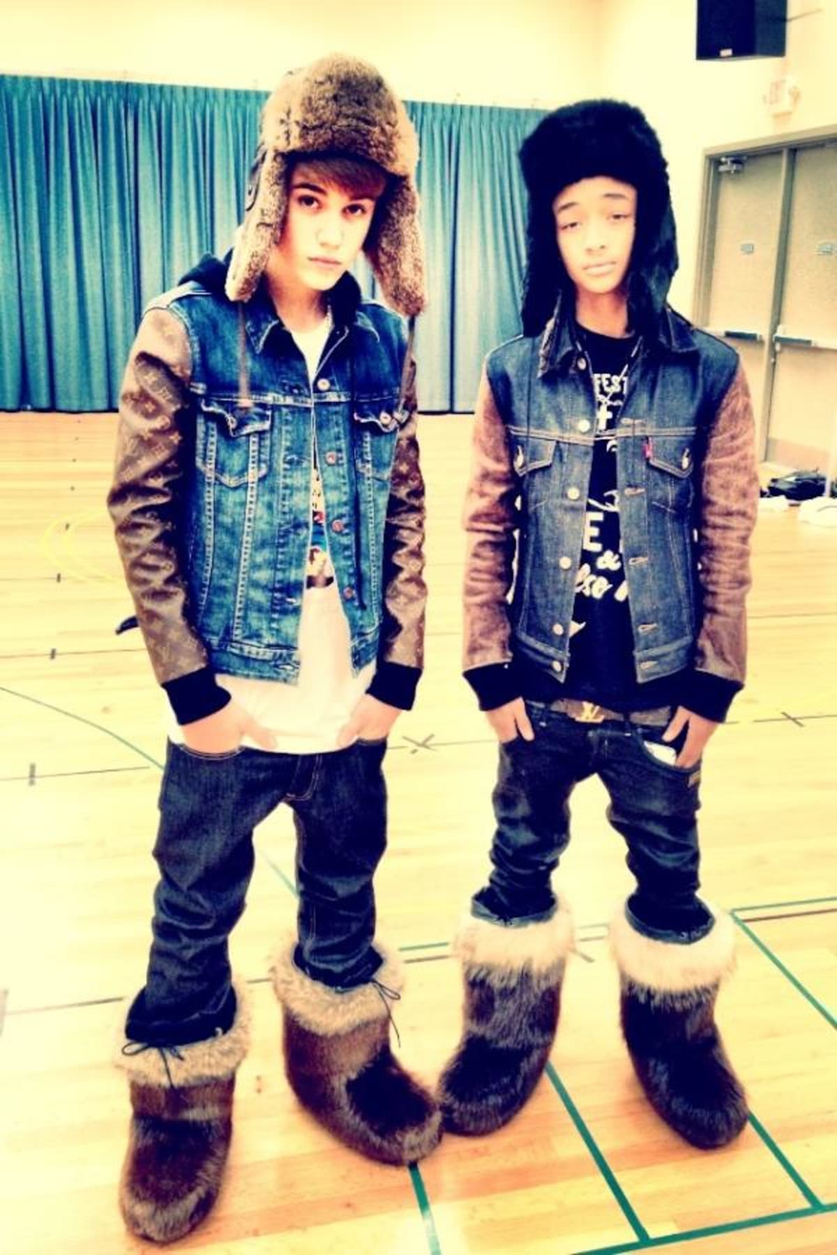 WTFYW? Justin Bieber and Jaden Smith in Levi&#39;s Jackets with Louis Vuitton Sleeves and Furry ...