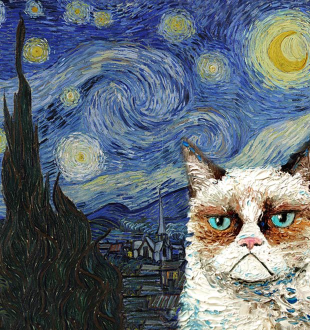 Vincent van Gogh Grumpy Cat in Famous Works of Art Complex