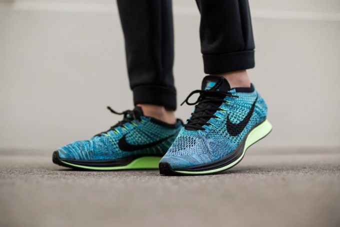 flyknit racer blue green