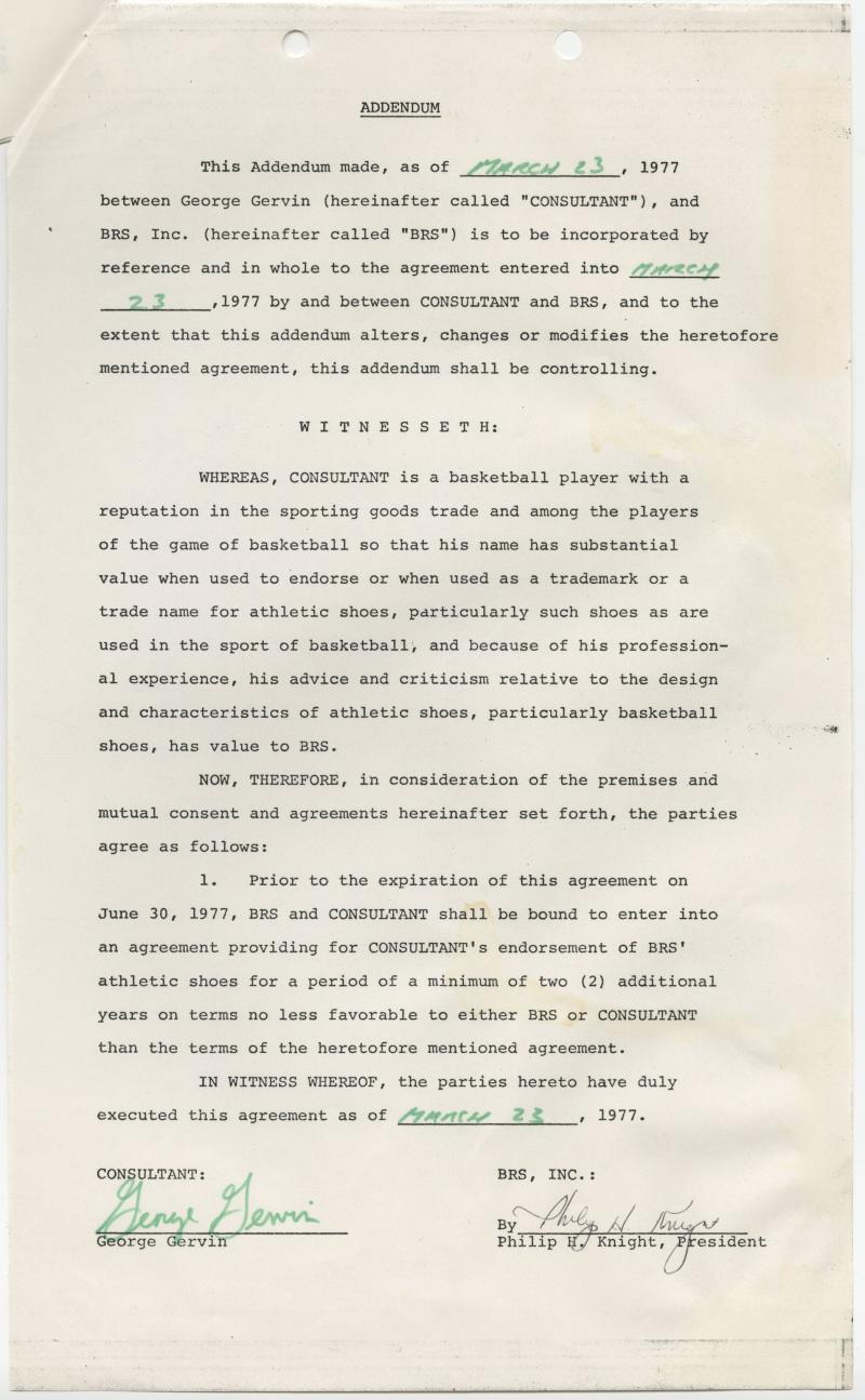 Gervin's Nike Contract From 1977 Complex