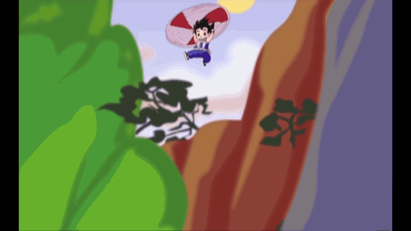 Kid Goku Hovering Down Hill