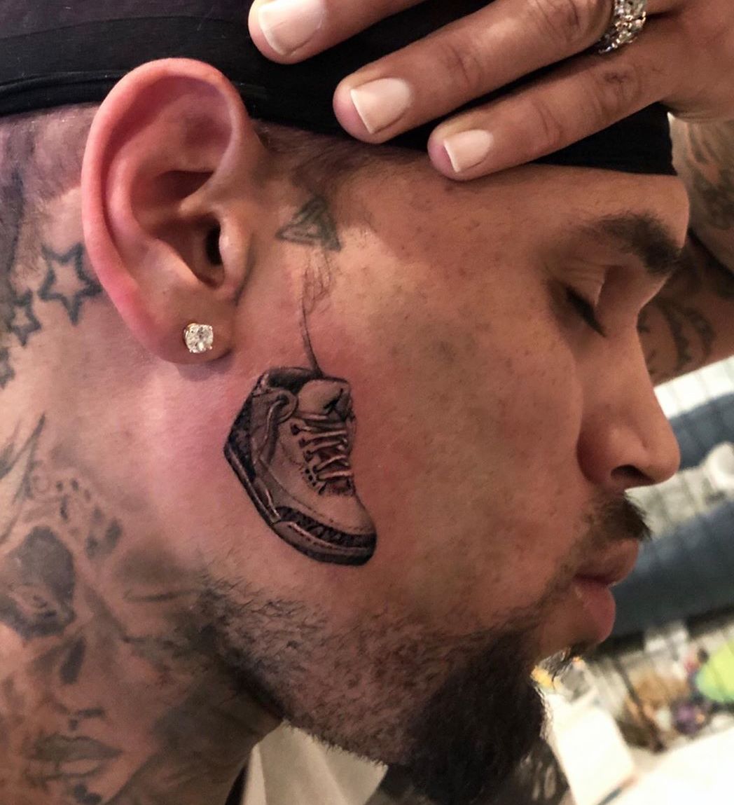 Chris Brown Really Got an Air Jordan Tattooed on His Face