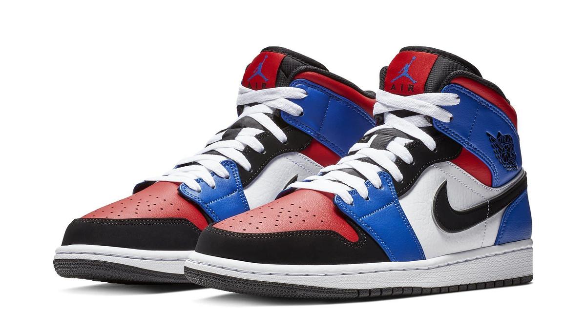 Jordan one red white shops blue