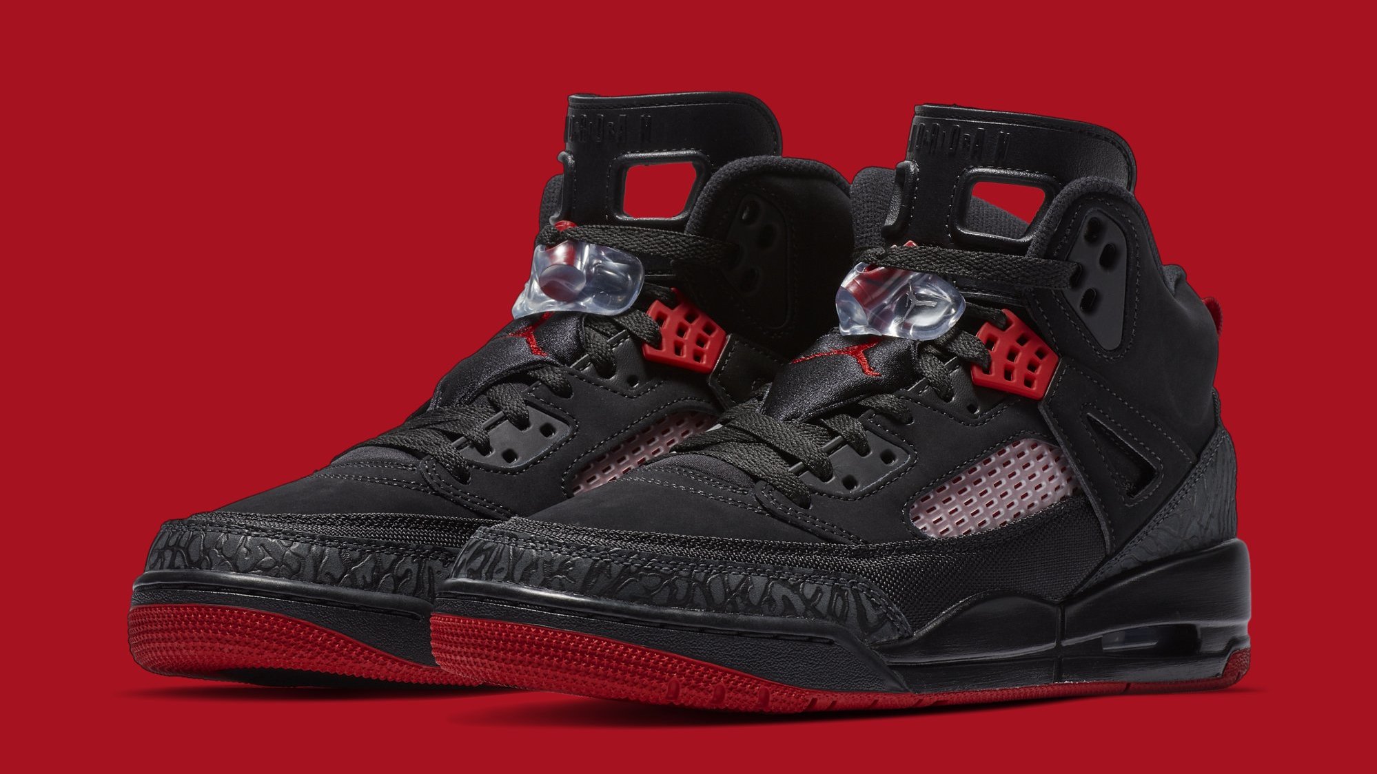 Red and black jordan spizike on sale