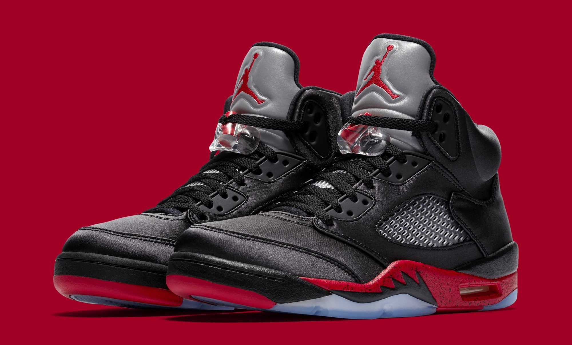 Jordan retro 5 black and university red on sale