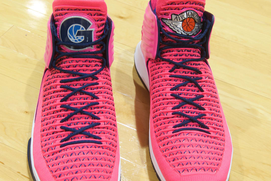 Georgetown s Pink Air Jordan 32s for Men Against Breast C