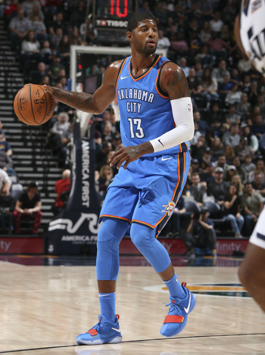 SoleWatch Paul George Wears OKC Blue Nike PG1 PE