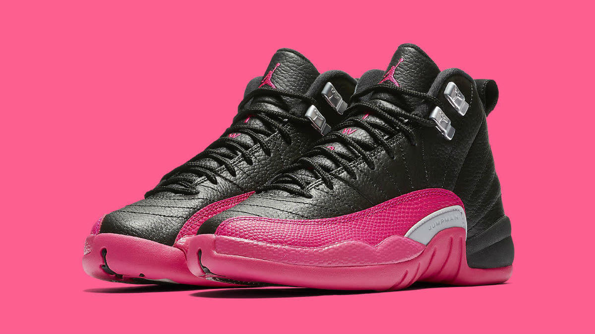 Jordan 12 pink and black womens best sale