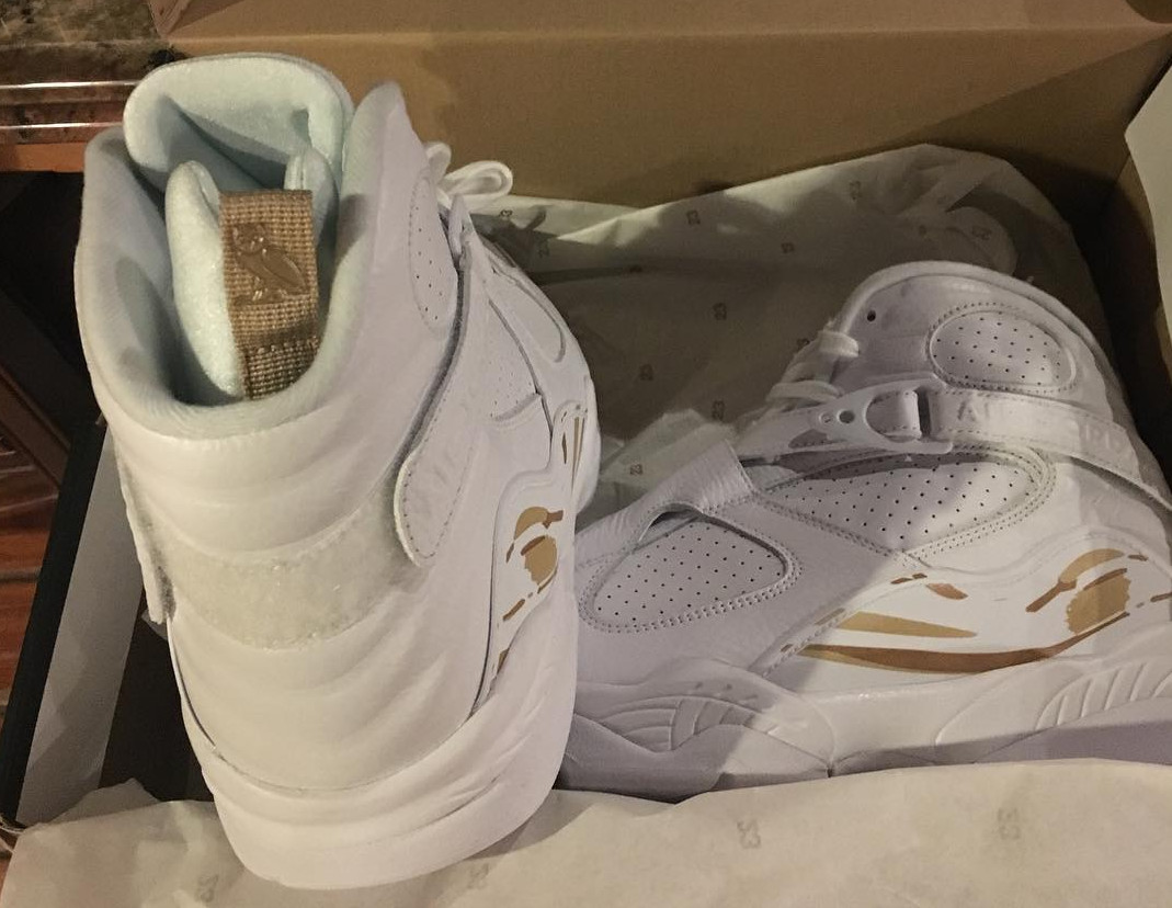 A Rare Look at Drake s White OVO x Air Jordan 8s