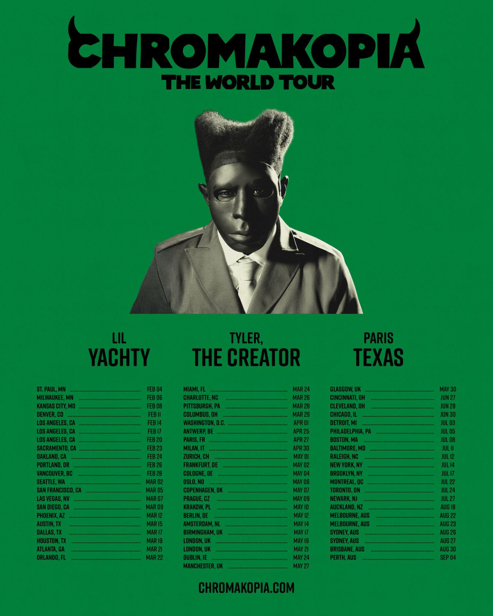 Tyler, the Creator Chromakopia Tour ロンT Tyler, the Creator Announces 'Chromakopia' Tour With Lil Yachty