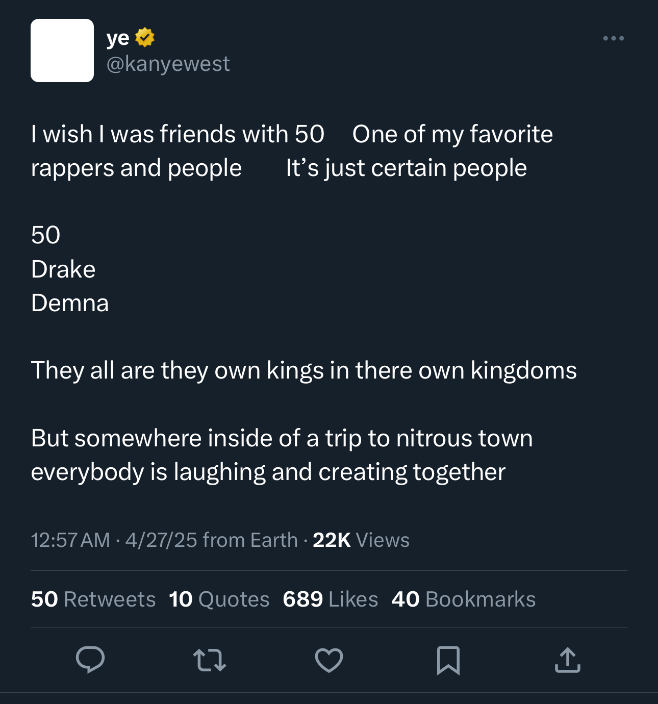 Kanye West Says He Wishes He Was Friends With 50 Cent, image size:1290x1380