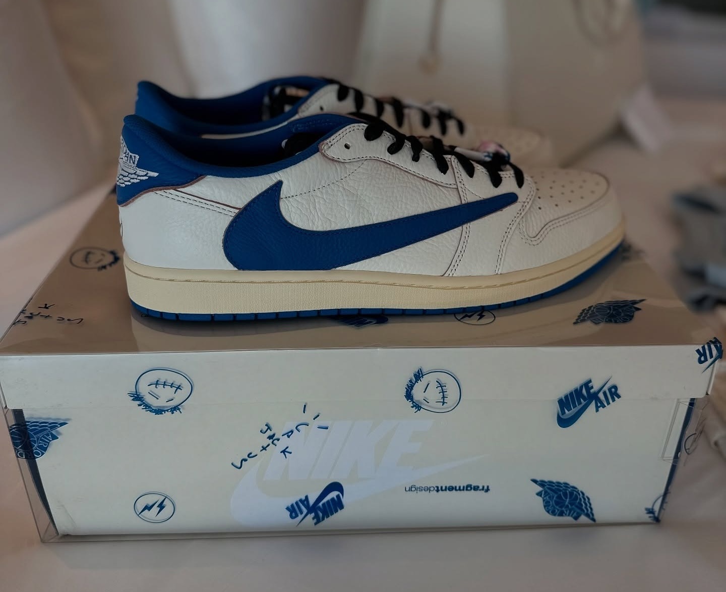 f*7様 Scott×Fragment×Nike Air Jordan 1 26 Nike Jordan 1 High x Fragment x Travis Scott Sail/Blue