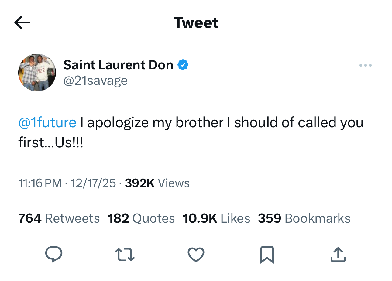 21 Savage and Future Squash Their Perceived Beef: 'I Apologize My Brother', image size:1290x925