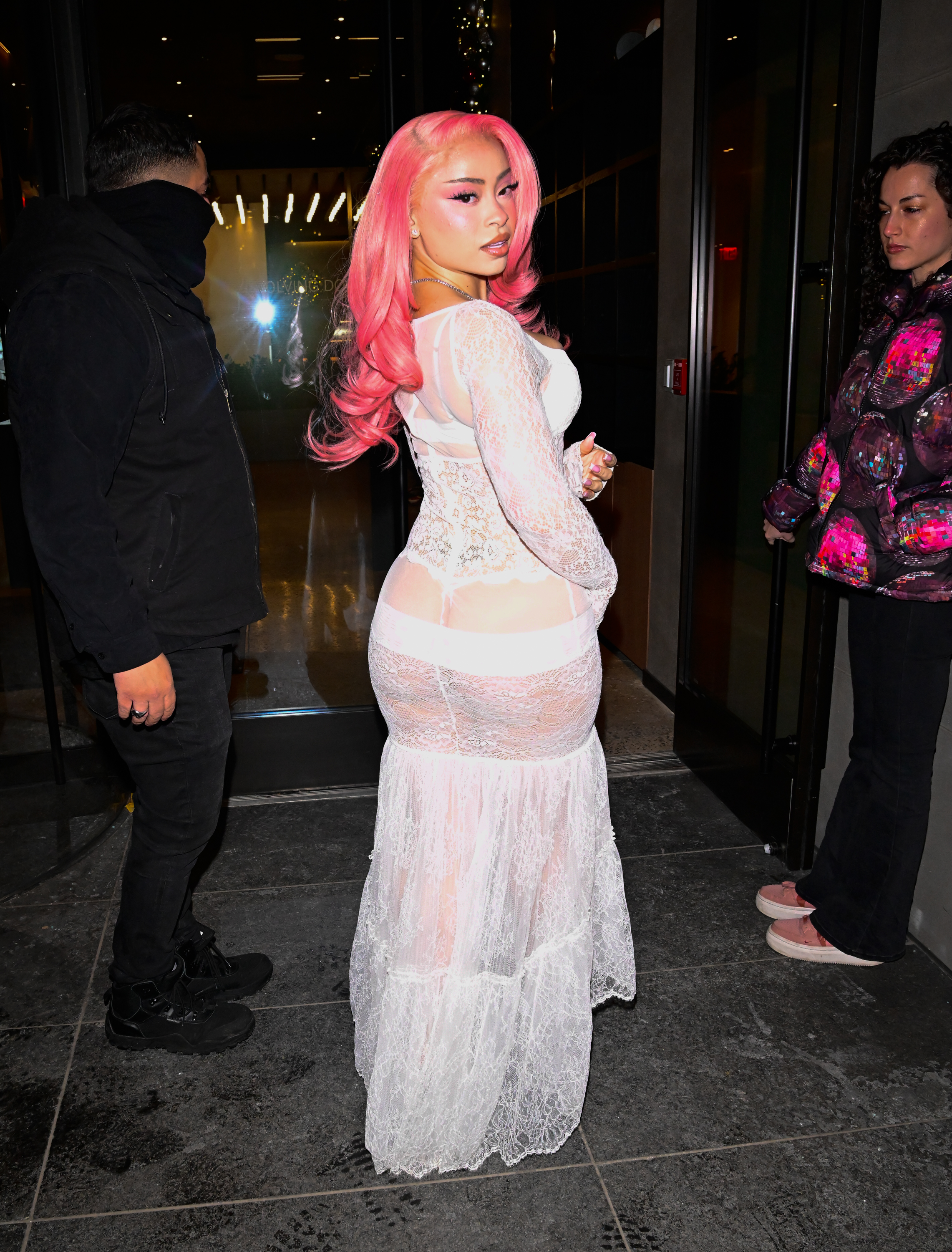 ice spice mesh dress flaunts her hourglass curves and leaves her underwear on full display in sheer black lace gown as she attends the Vanity Fair Oscars party Ice Spice Wears See-Through Dress