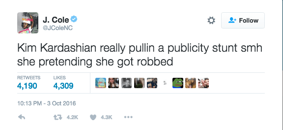 Image result for pictures of j coles tweet on kim k robbery