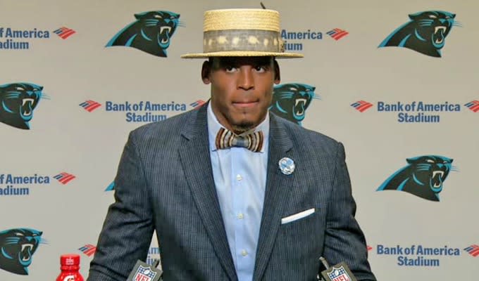 The Internet Is Roasting Cam Newton for His Attire During the Panthers' Post-Game Press ...