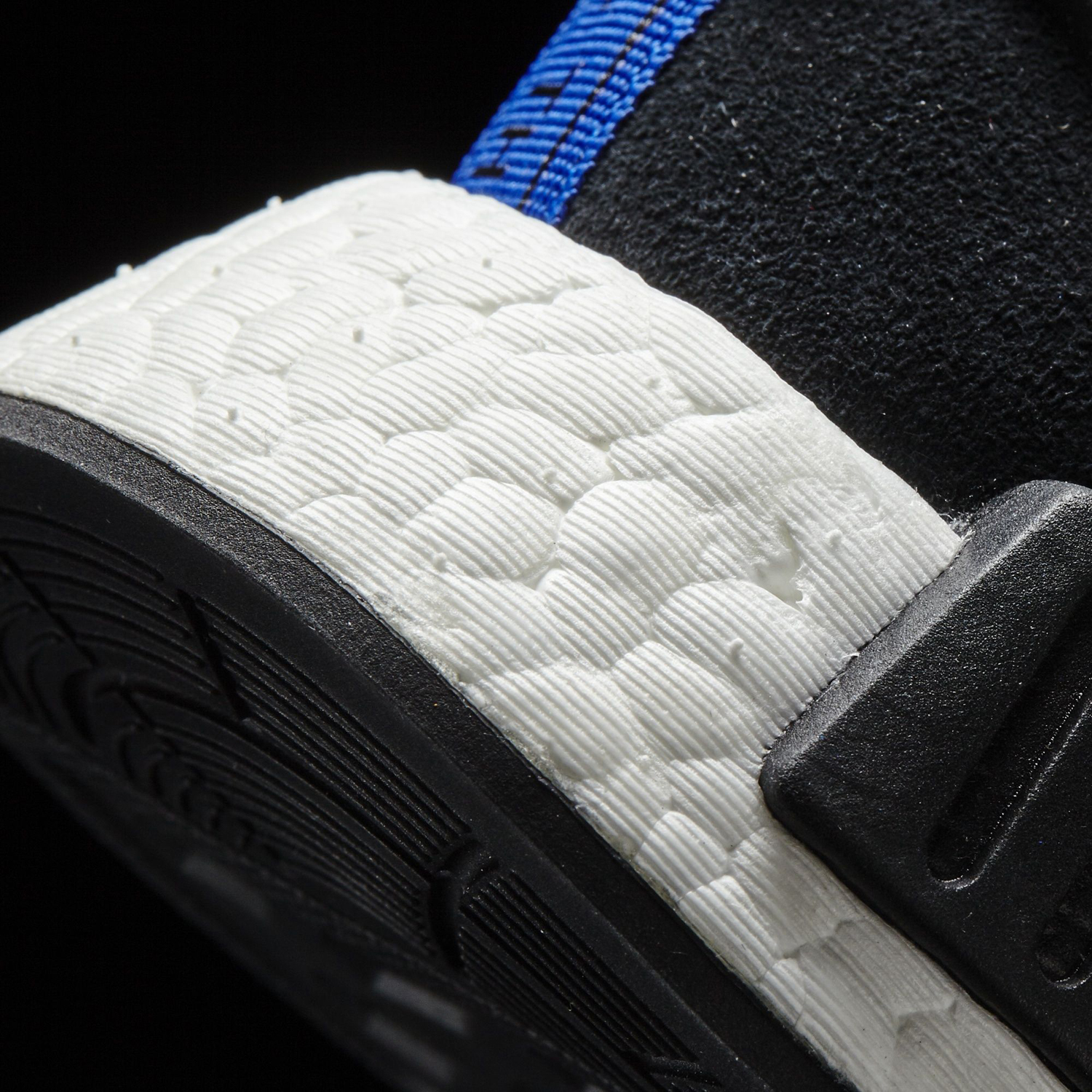 Adidas NMD Black Suede Blue Heel Detail