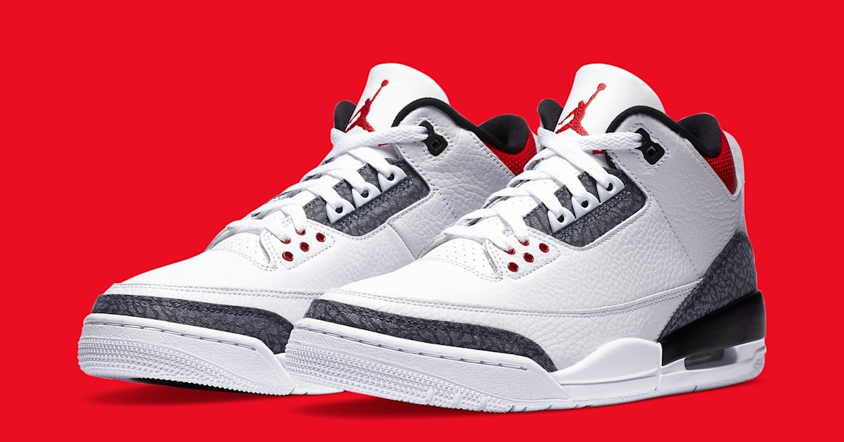 Size 9.5 Jordan 3 Retro Denim SE Fire Red‎ White Black Mens Sneakers CZ6431-100 Air Jordan 3 RETRO SE  main image 2