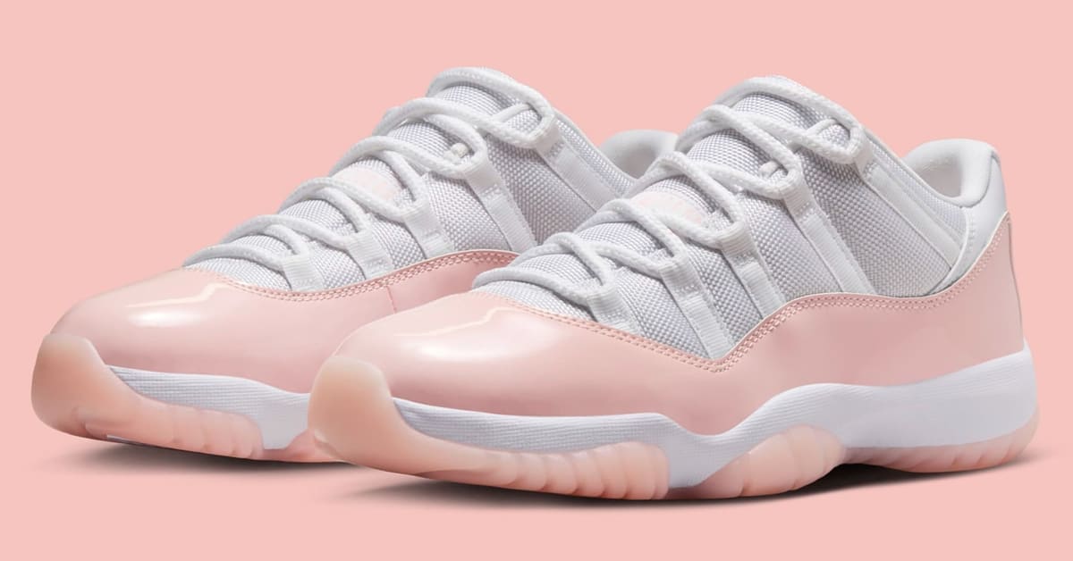 Pink and white low top jordans shop