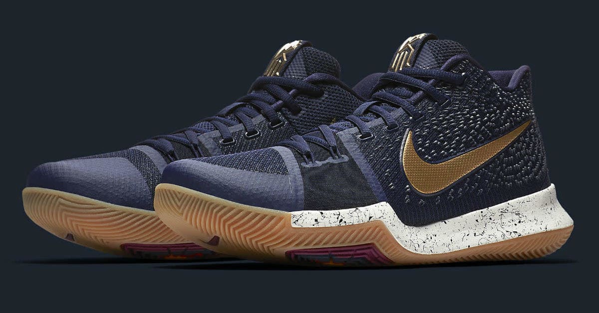 NWOB Nike Kyrie 3  Size MENS 13 Obsidian/Metallic Gold 852395-400 The Nike Kyrie 3 Looks Ready for the Finals main image 2