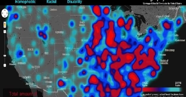 Map Illustrates How Hateful U.S. Is According to Twitter
