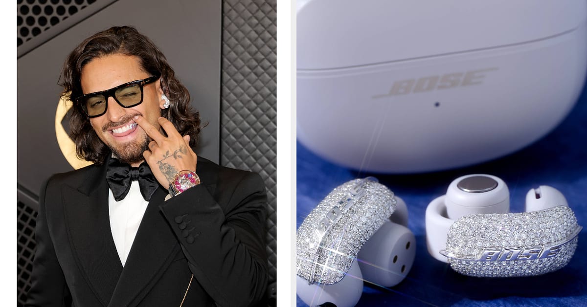Maluma Wears Custom 20 000 Diamond Headphones by Icebox to Grammys 2024