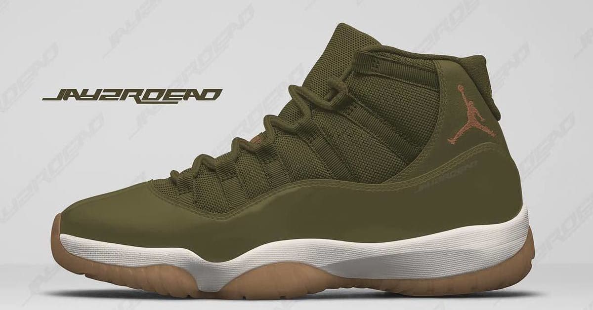 Army green jordan 11 sale