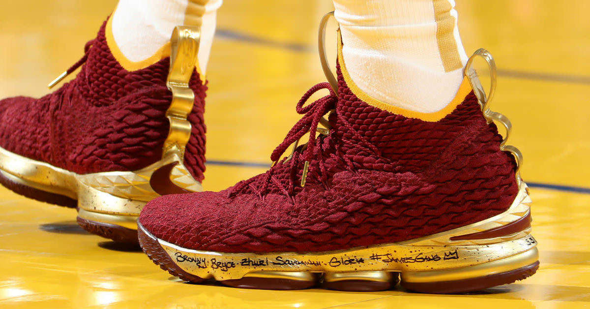 SoleWatch LeBron James Burgundy Gold Nike LeBron 15s for Game 2