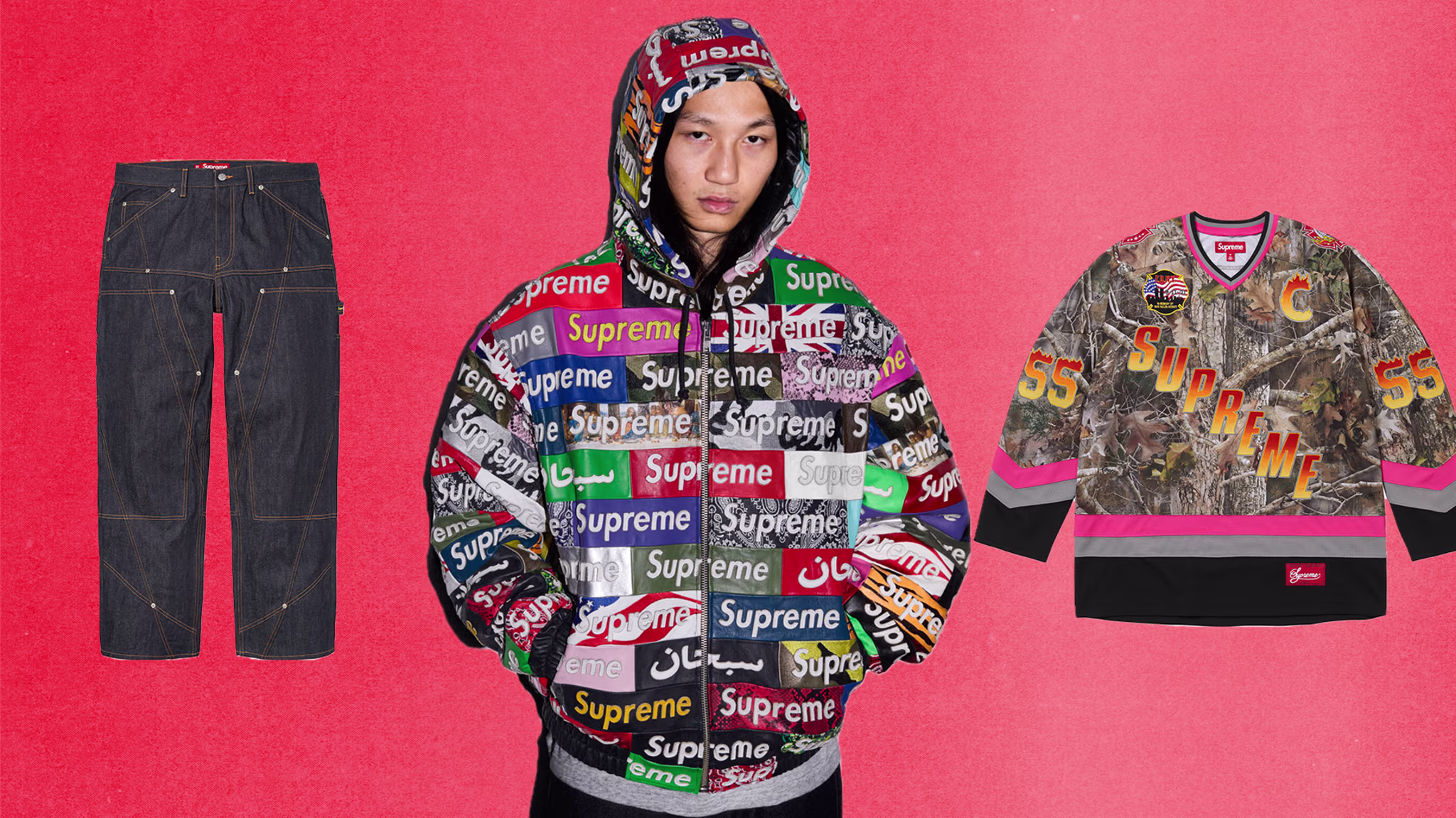 The best items from Supreme Fall/Winter 2026 include paneled double knee painter pants, the Jeff Hamilton Box Logo Leather Jacket, and woodland camo FDNY hockey jersey.
