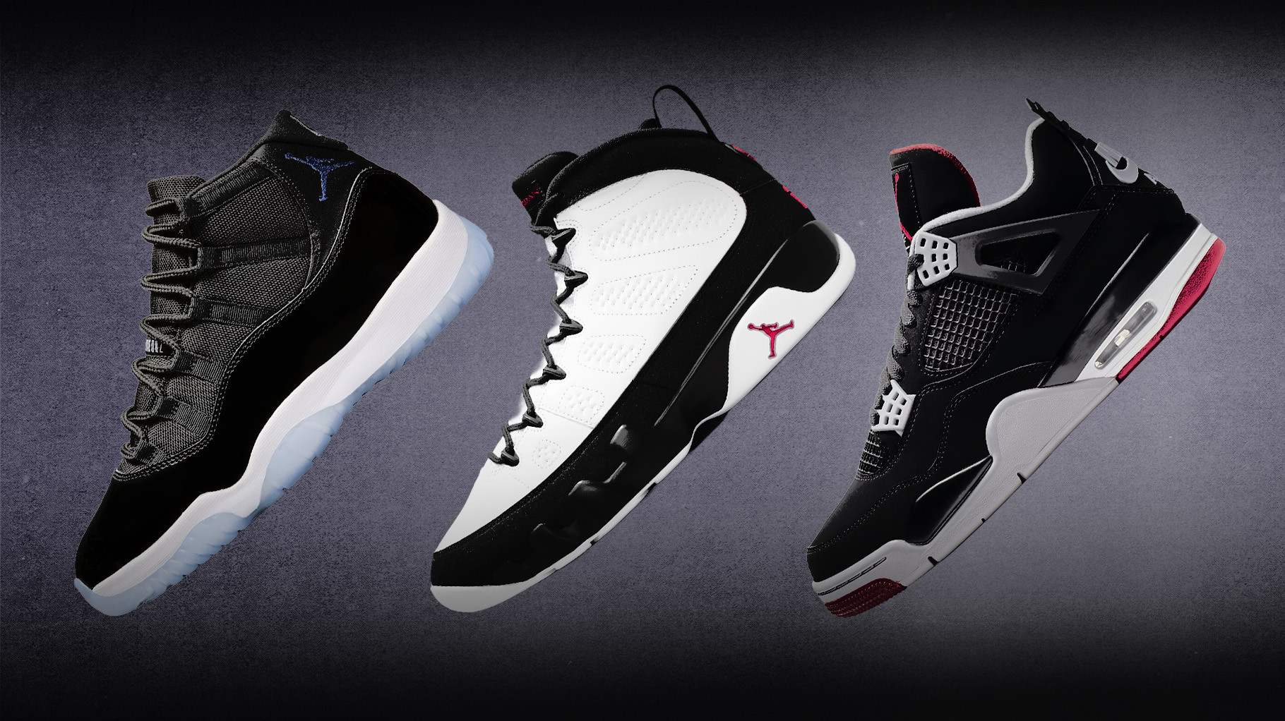  'Space Jam' Air Jordan 11, 'Space Jam' Air Jordan 9, 'Bred' Air Jordan 4