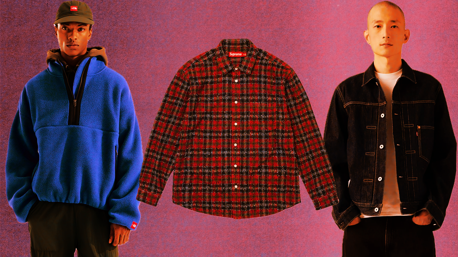 These are the 25 staple pieces that every man should have in their closet for Fall 2026 including The North Face 1/4 zip fleeces, Supreme frayed flannel shirts, and Levi's Type I trucker denim jackets.