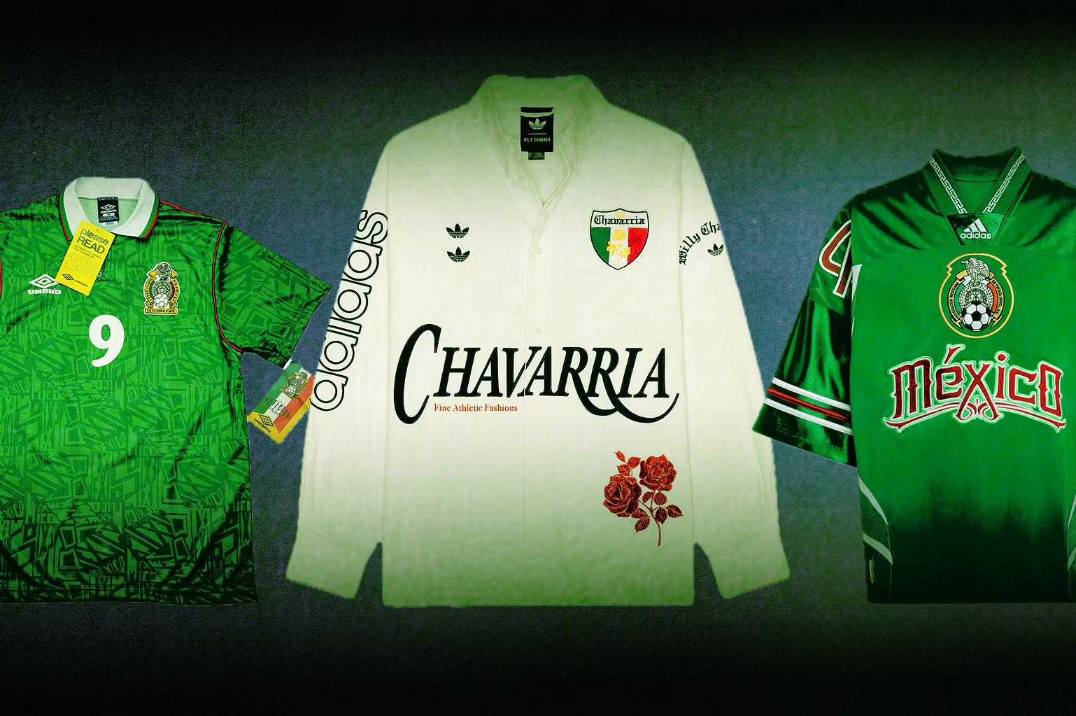 The Best Mexico Gear to Buy for the 2026 World Cup includes vintage Hugo Sanchez Umbro jerseys, Willy Chavarria x Adidas dress shirts, and remixed Adidas tops.