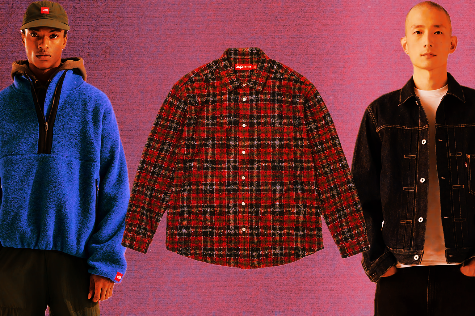 These are the 25 staple pieces that every man should have in their closet for Fall 2026 including The North Face 1/4 zip fleeces, Supreme frayed flannel shirts, and Levi's Type I trucker denim jackets.