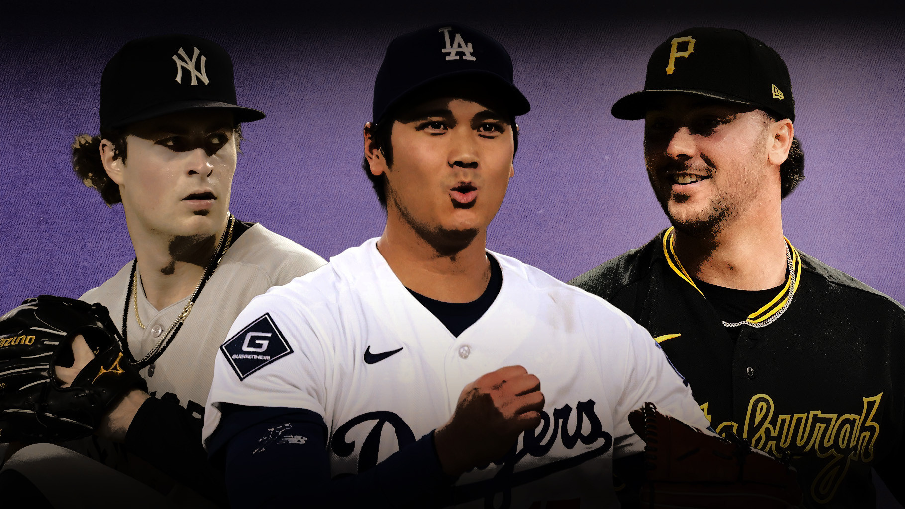 Cam Schlittler, Shohei Ohtani, and Paul Skenes on the mound. 