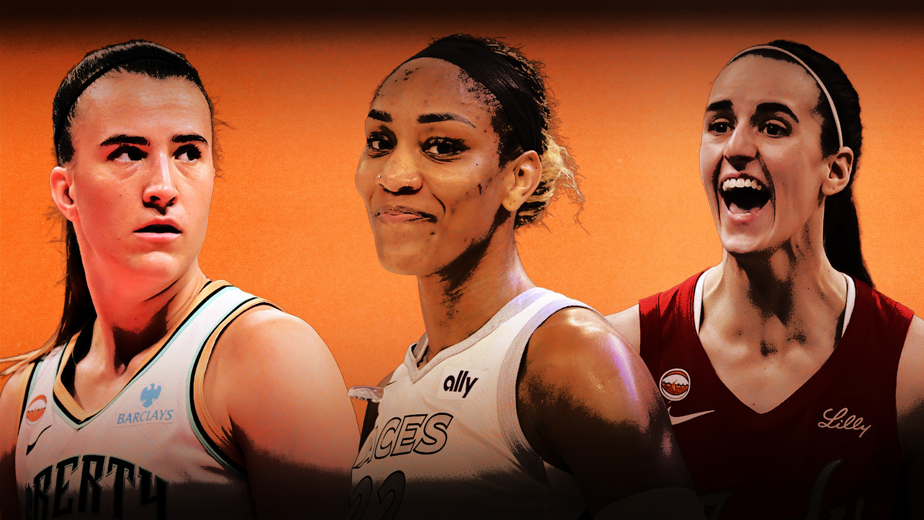 Sabrina Ionescu, A'ja Wilson, and Caitlin Clark