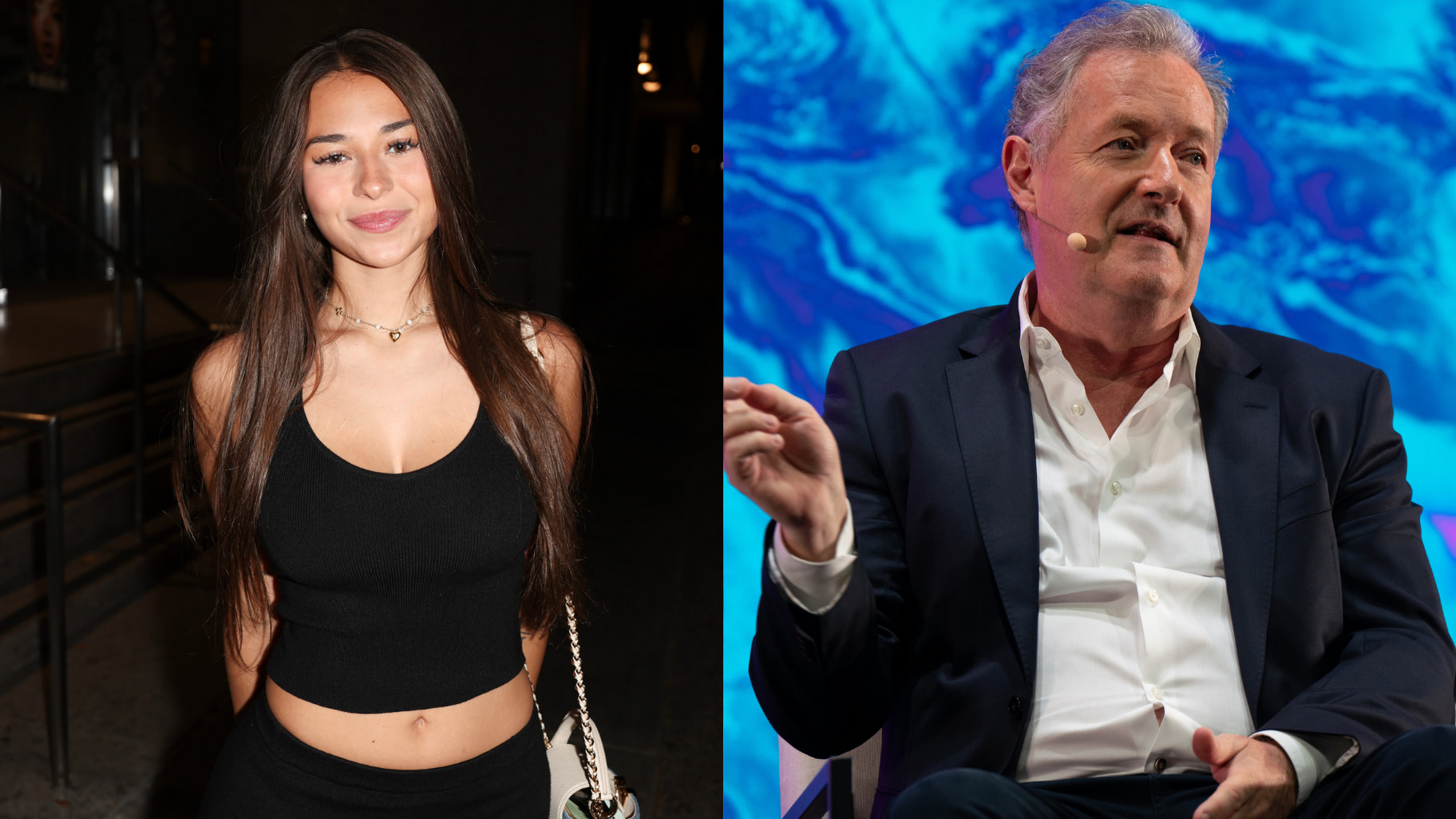 Sophie Rain poses for a portrait on August 10, 2025 in Los Angeles, California. | Piers Morgan seen in conversation on stage at SXSW London. 