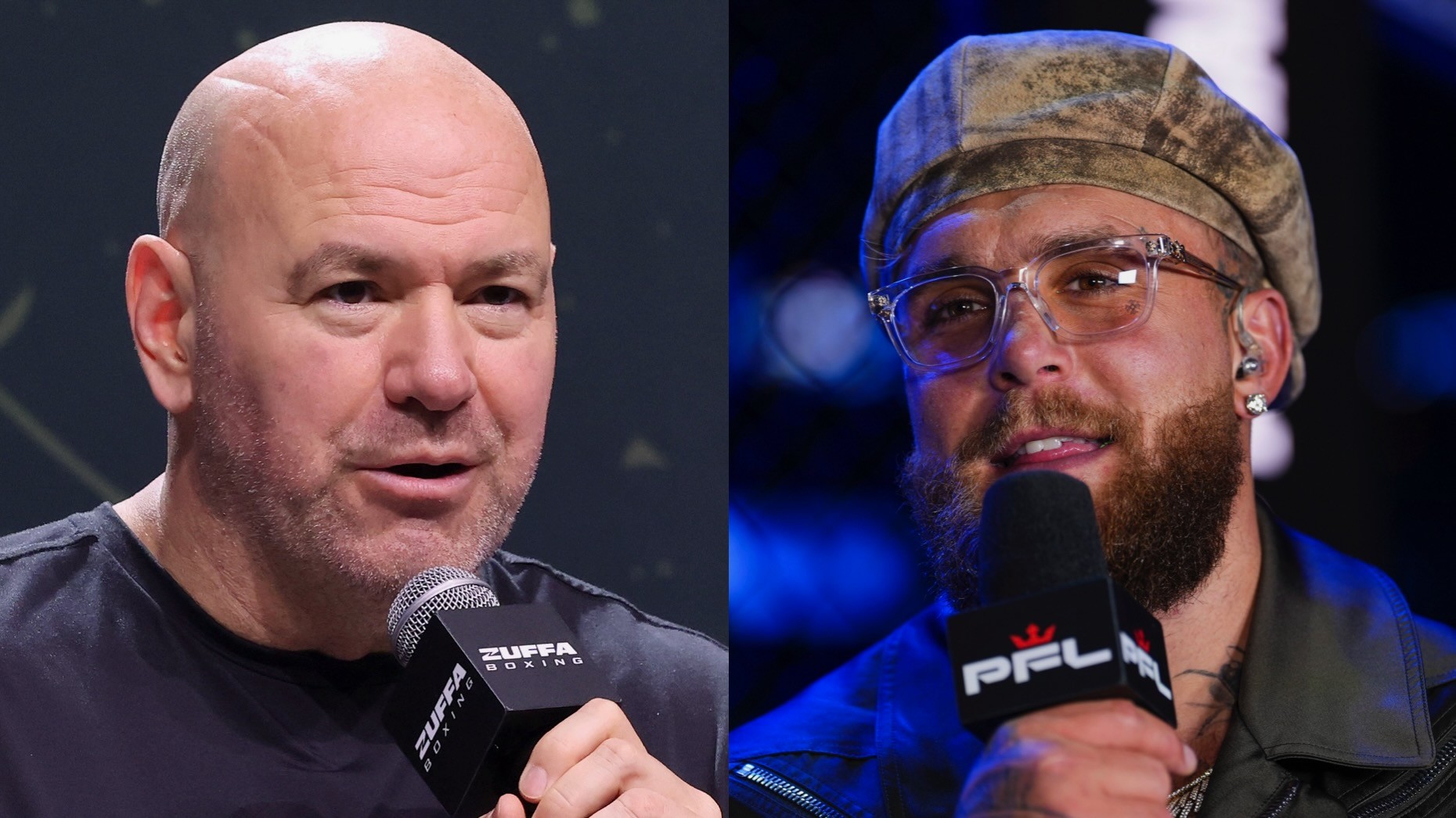 (L-R) Dana White and Jake Paul.