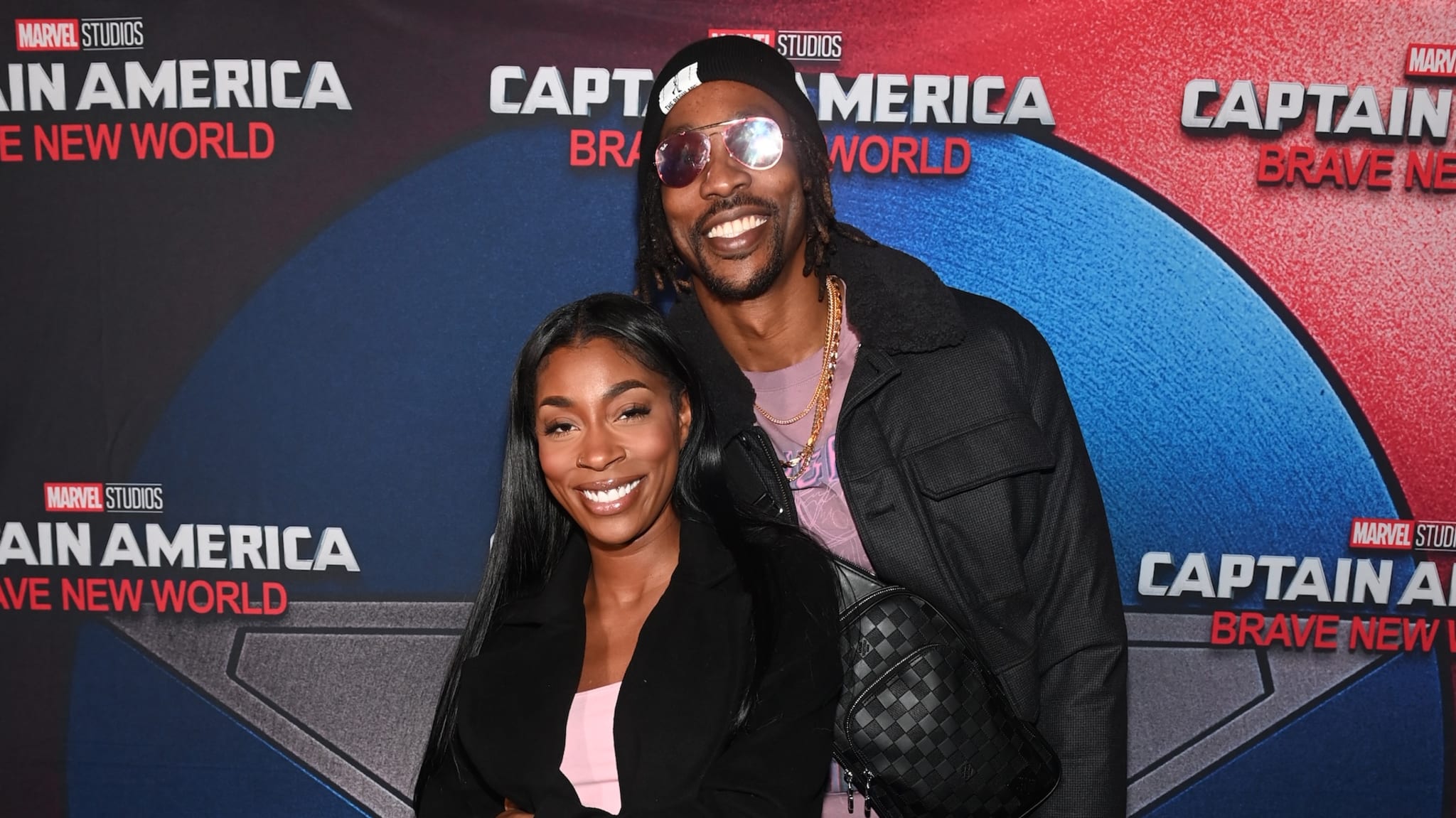 ATLANTA, GEORGIA - FEBRUARY 12: Amy Luciani and Dwight Howard attend the tastemaker screening of "Captain America: Brave New World" at Regal Atlantic Station on February 12, 2025 in Atlanta, Georgia.