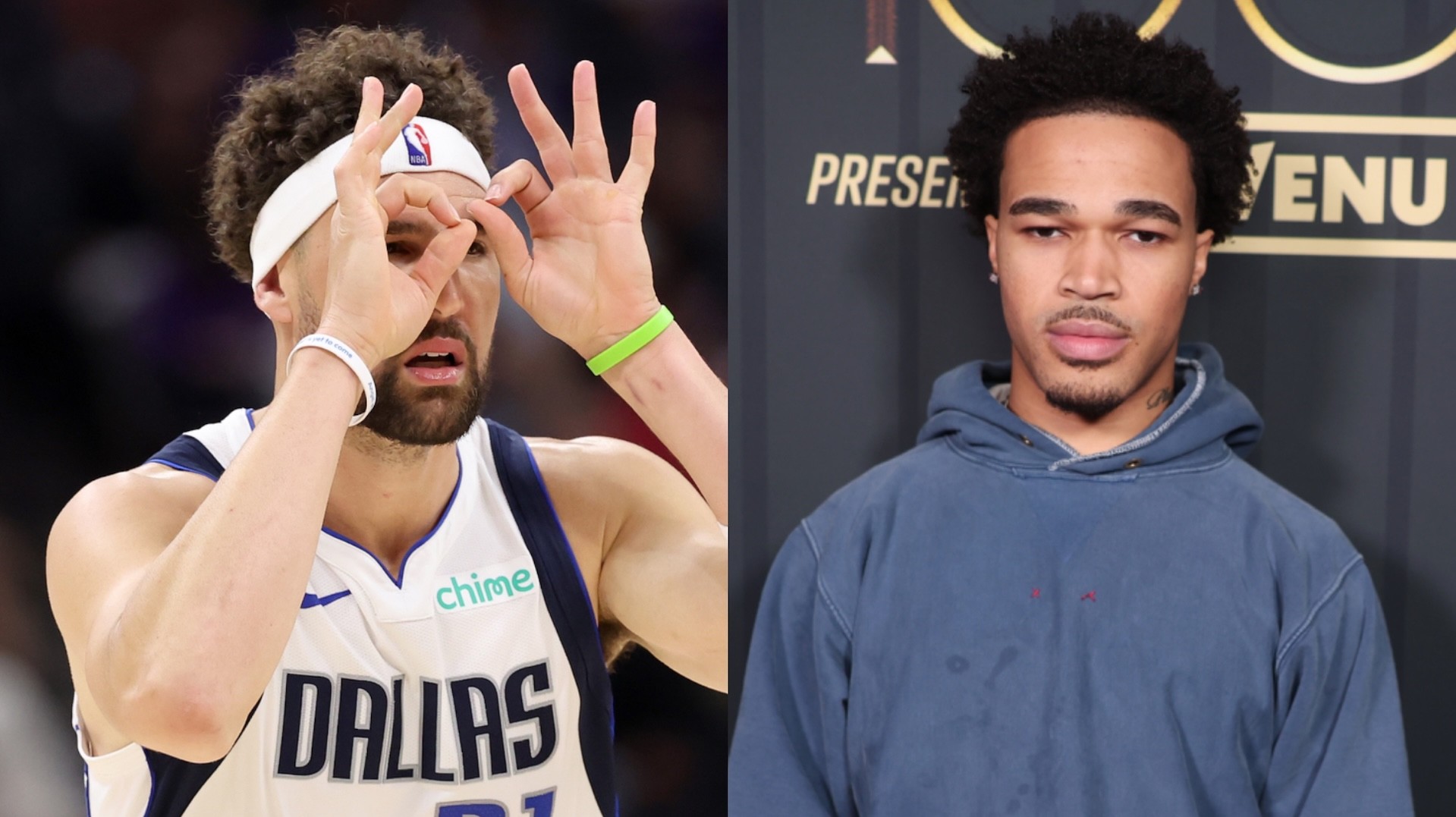 (L-R) Klay Thompson and PlaqueBoyMax.