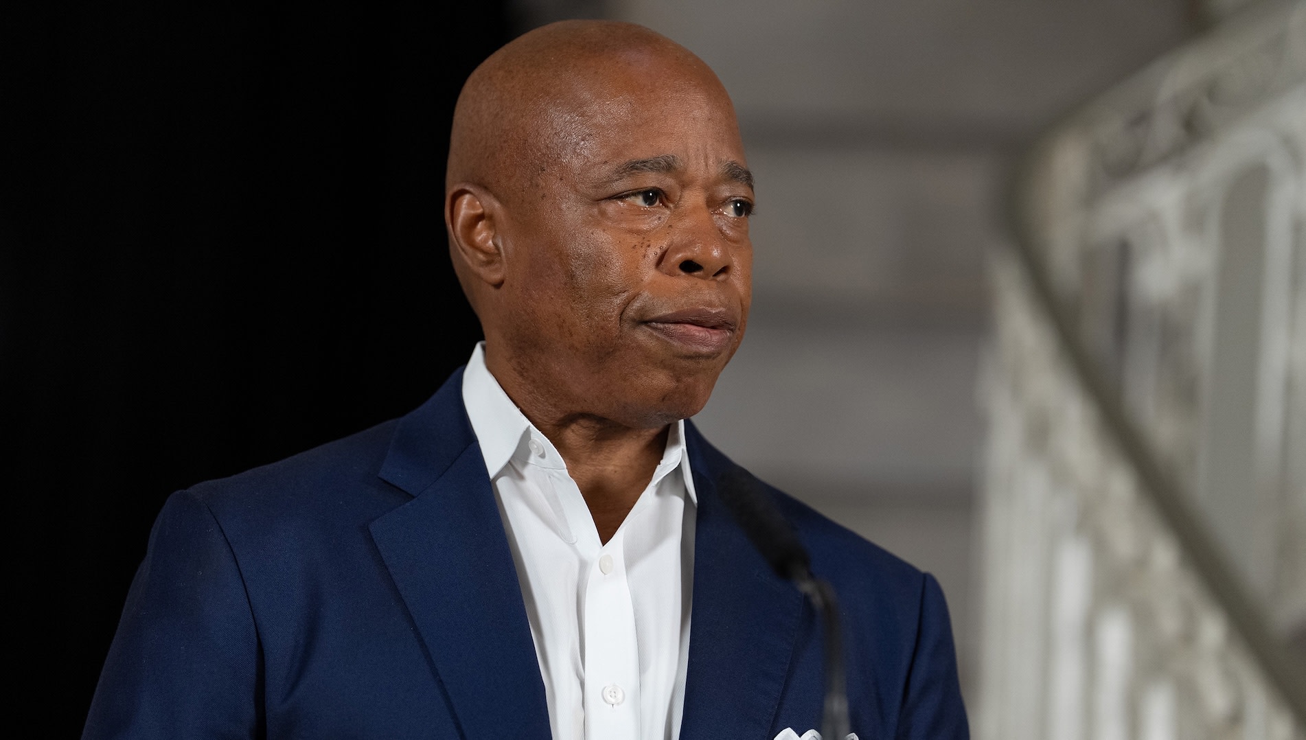 Eric Adams speaks during a news conference at City Hall on Aug. 22, 2025, in Manhattan, New York.