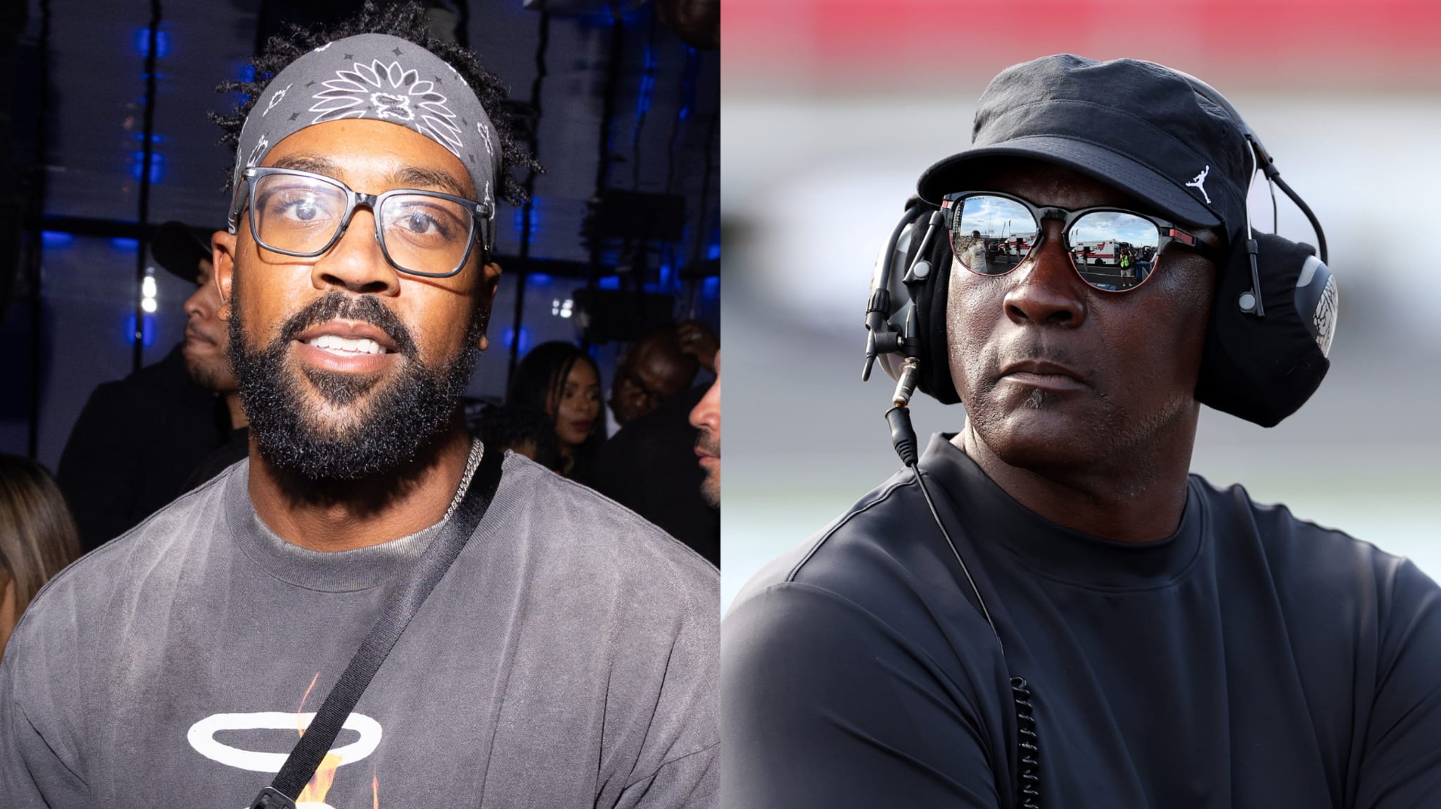 Two men side by side: one with glasses and a headband, the other wearing sunglasses and a headset.