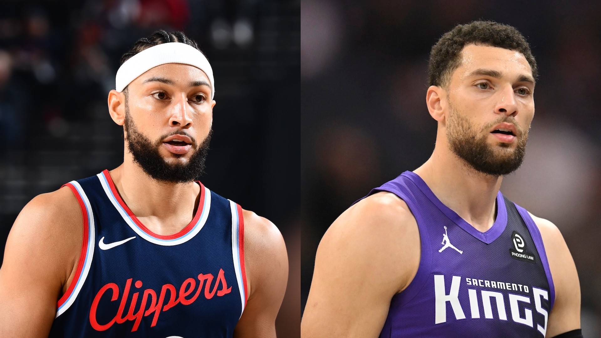 Split image of Ben Simmons and Zach LaVine.