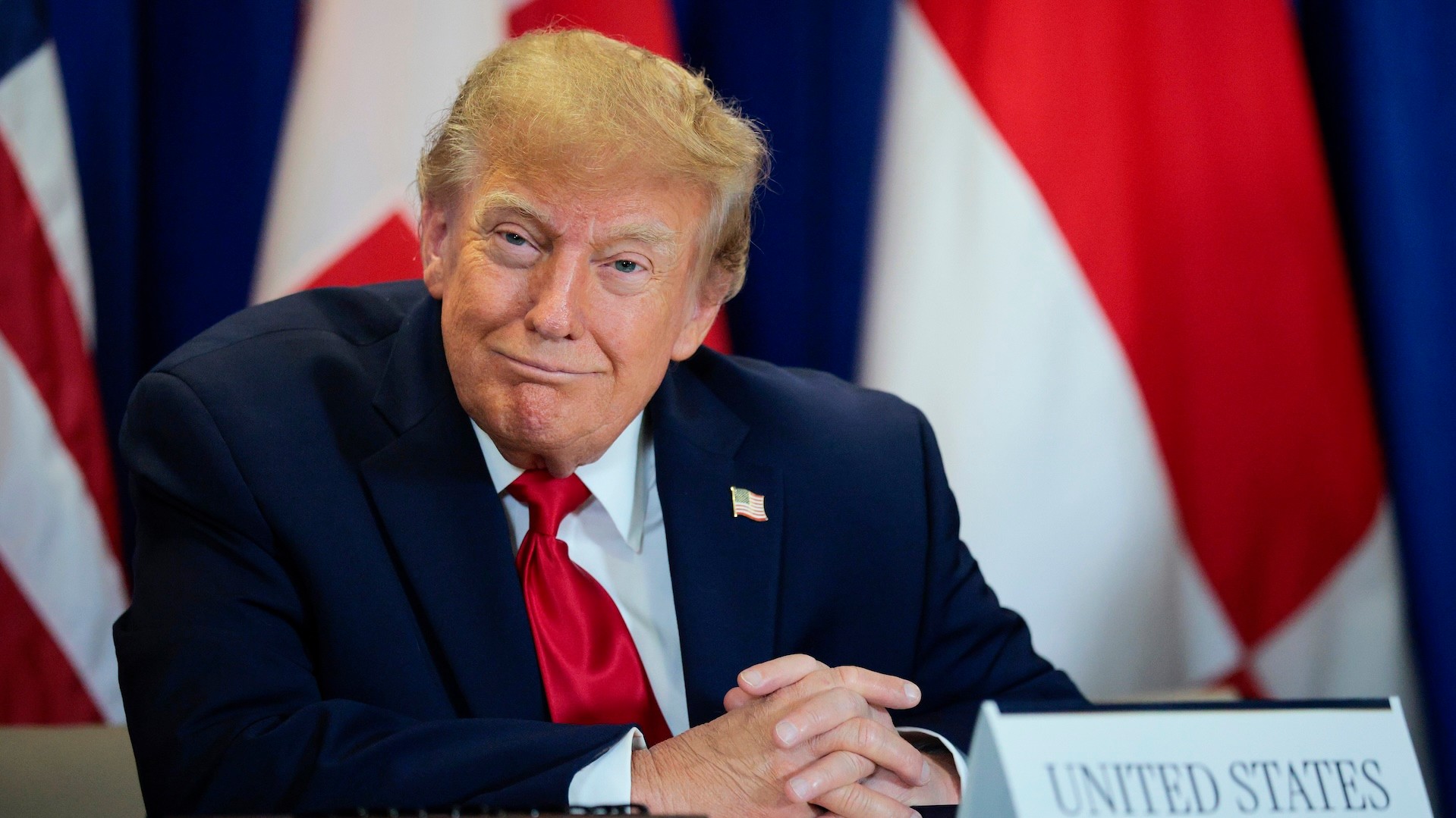 U.S. President Donald Trump looks on during the signing of a security pact between the U.S., Denmark, and Greenland.