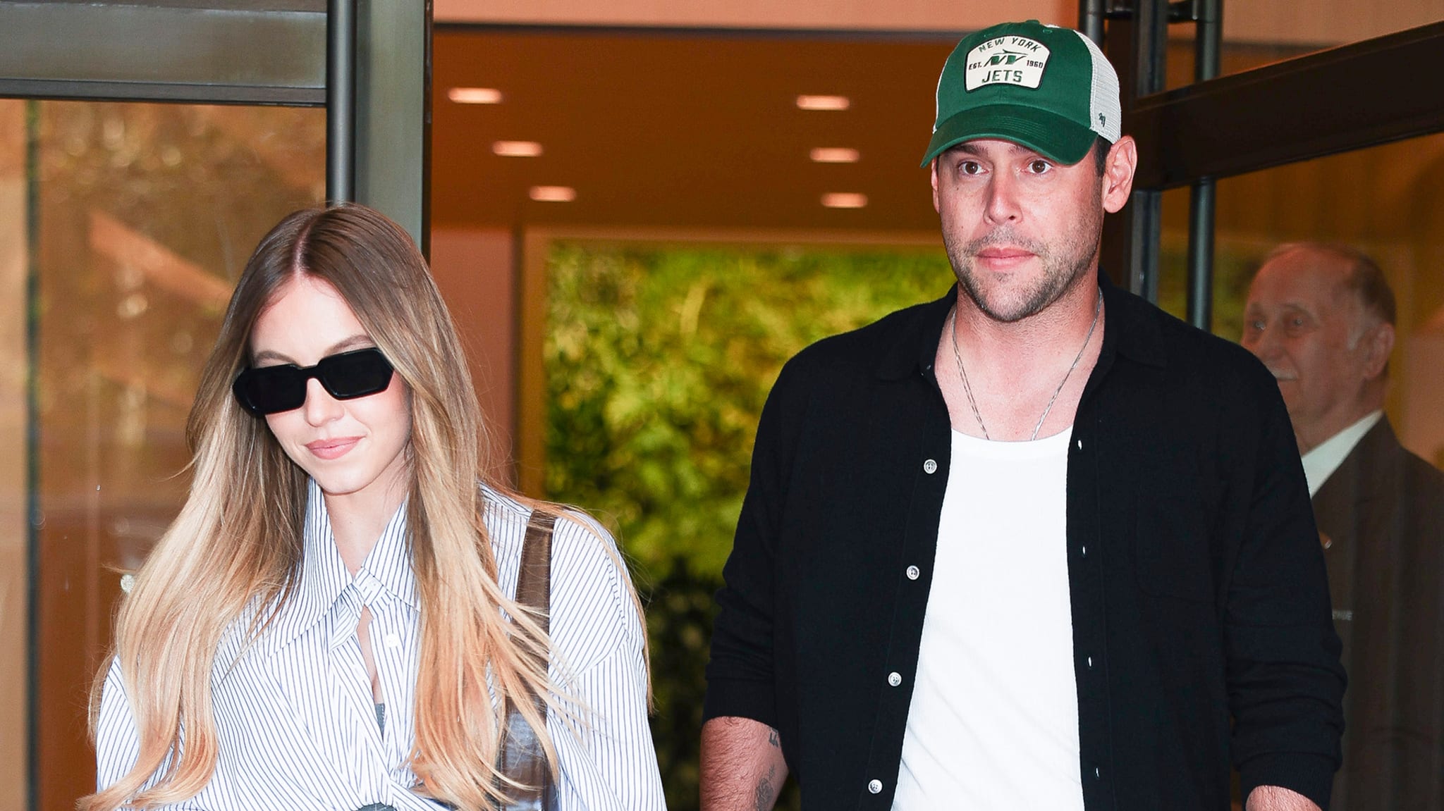 Sydney Sweeney and Scooter Braun seen in Midtown on October 05, 2025 in New York City. 