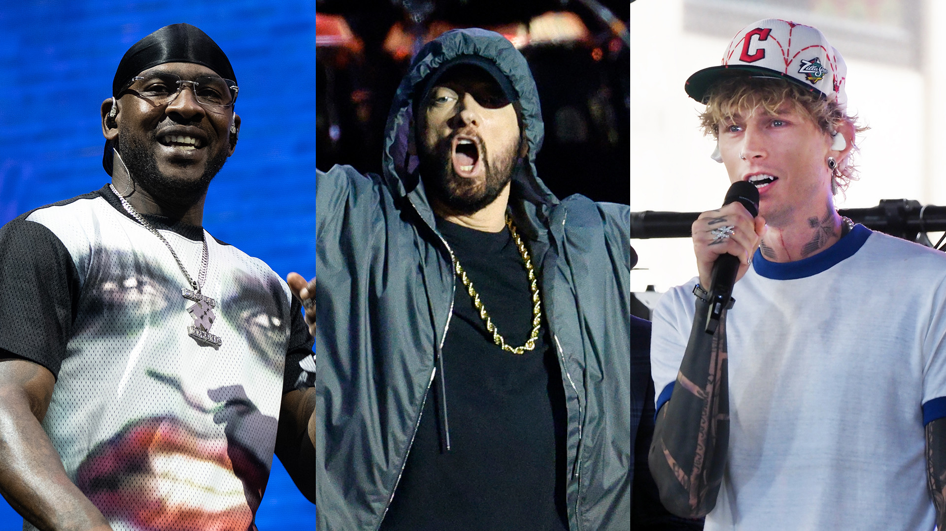 (L-R) Skepta, Eminem and Machine Gun Kelly.