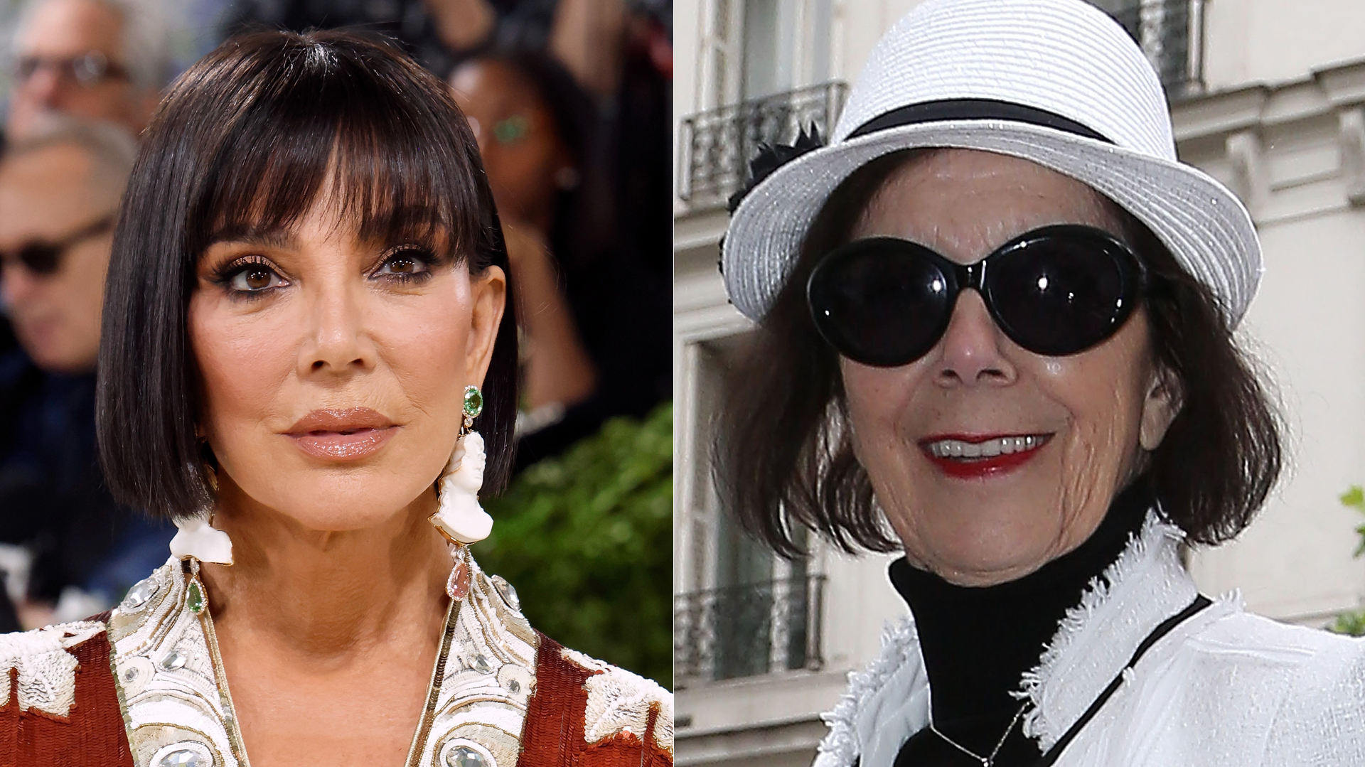(L) Kris Jenner attends the 2026 Met Gala celebrating "Costume Art" at Metropolitan Museum of Art on May 04, 2026 in New York City. (R) Mary Jo Shannon arrives at Kim Kardashian's appartment on May 20, 2014 in Paris, France.