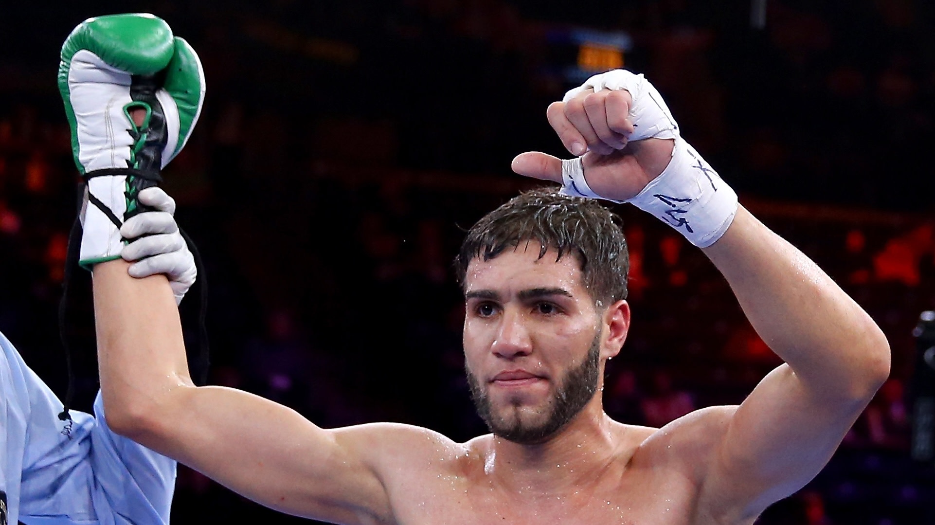  Prichard Colon celebrates his win over Daniel Calzada during the Premier Boxing Champions Junior Middleweight bout at Barclays Center on April 11, 2015 in the Brooklyn borough of New York City. 
