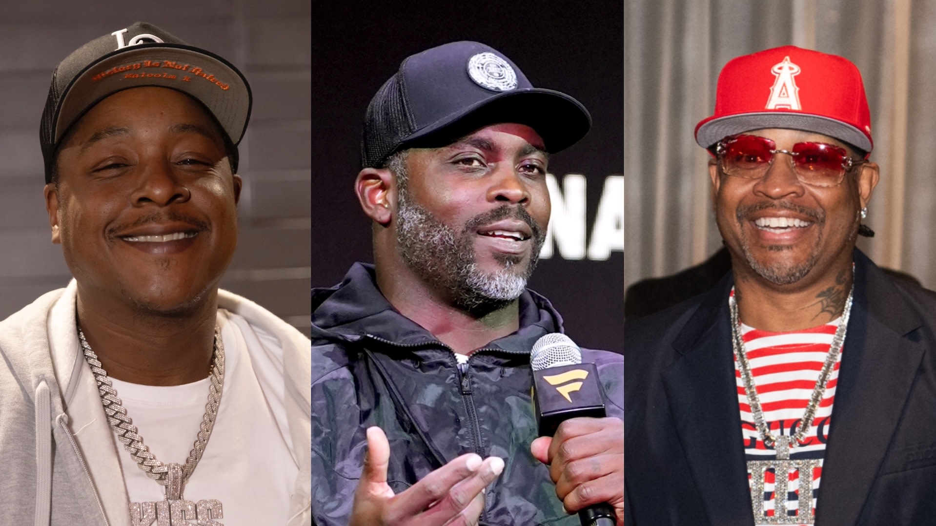 (L-R) Jadakiss, Michael Vick and Allen Iverson.