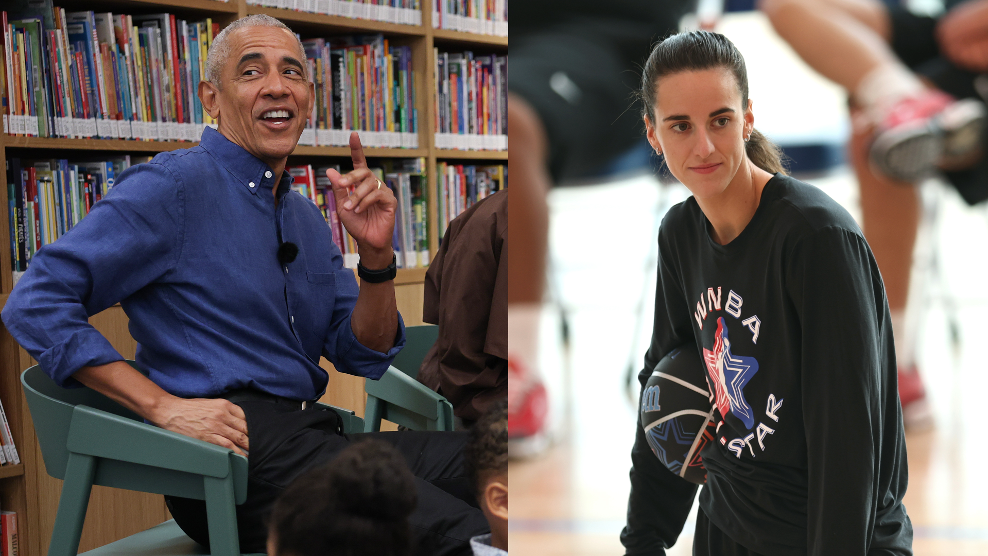 (L-R) Barack Obama and Caitlin Clark.